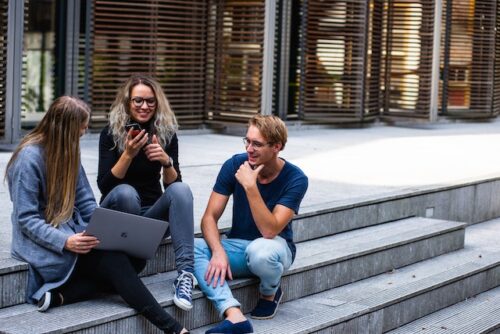 people sitting on stairs