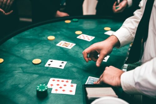blackjack table and dealer